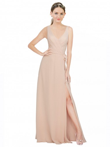 Sleeveless V-Neck Luxe Chiffon Pink Long Bridesmaid Dress / Evening Dress Leicester
