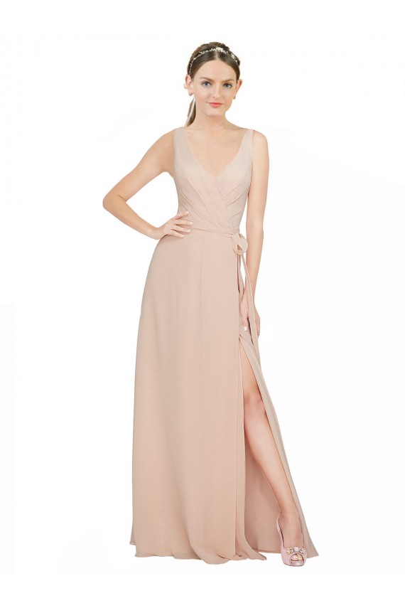Sleeveless V-Neck Luxe Chiffon Pink Long Bridesmaid Dress / Evening Dress Leicester