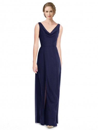 Sleeveless Cowl Neck Soft Chiffon Dark Navy Long Bridesmaid Dress Leicester