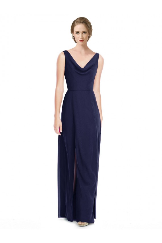 Sleeveless Cowl Neck Soft Chiffon Dark Navy Long Bridesmaid Dress Leicester