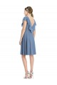 Cap Sleeves V-Neck Soft Chiffon Dusty Blue Cocktail Length Bridesmaid Dress Leicester