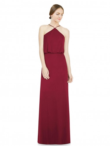 Sleeveless Halter Neck Soft Chiffon Burgundy Long Bridesmaid Dress Leicester