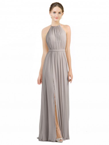 Sleeveless Halter Neck Soft Chiffon Oyster Silver Long Bridesmaid Dress Leicester