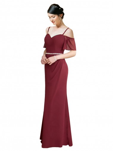Cold Shoulder Sweetheart Soft Chiffon Burgundy Long Bridesmaid Dress Leicester