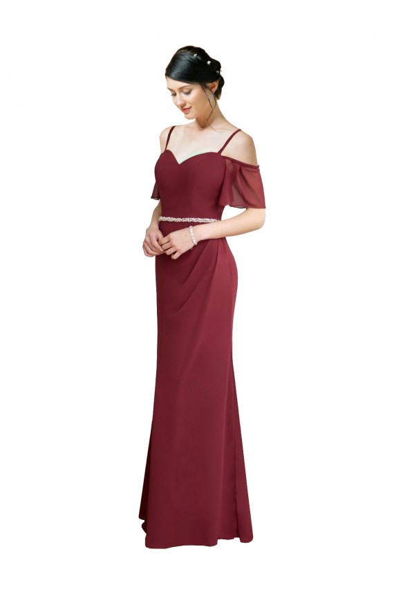 Cold Shoulder Sweetheart Soft Chiffon Burgundy Long Bridesmaid Dress Leicester