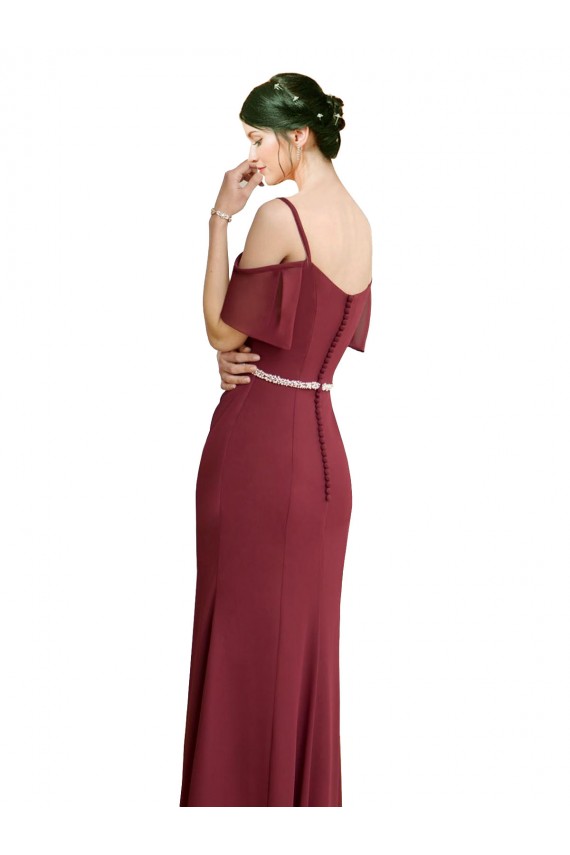 Cold Shoulder Sweetheart Soft Chiffon Burgundy Long Bridesmaid Dress Leicester