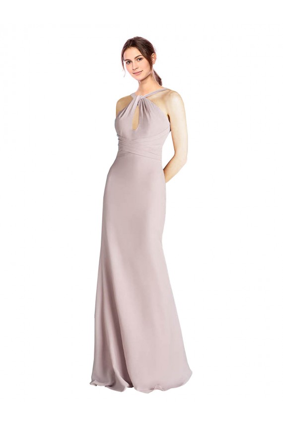 Sleeveless High Neck Soft Chiffon Sheath Long Bridesmaid Dress Leicester