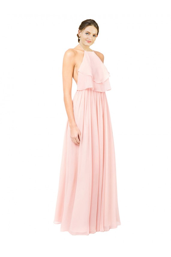 Sleeveless Halter Neck Soft Chiffon Pink Long Formal Dress / Bridesmaid Dress Leicester