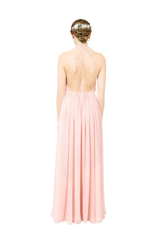 Sleeveless Halter Neck Soft Chiffon Pink Long Formal Dress / Bridesmaid Dress Leicester