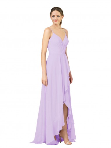 Sleeveless V-Neck Soft Chiffon Lilac Long High Low Bridesmaid Dress Leicester