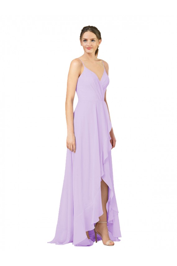 Sleeveless V-Neck Soft Chiffon Lilac Long High Low Bridesmaid Dress Leicester