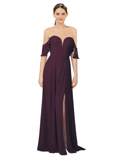 Cold Shoulder Sweetheart Soft Chiffon Grape Long Formal Dress / Bridesmaid Dress Leicester