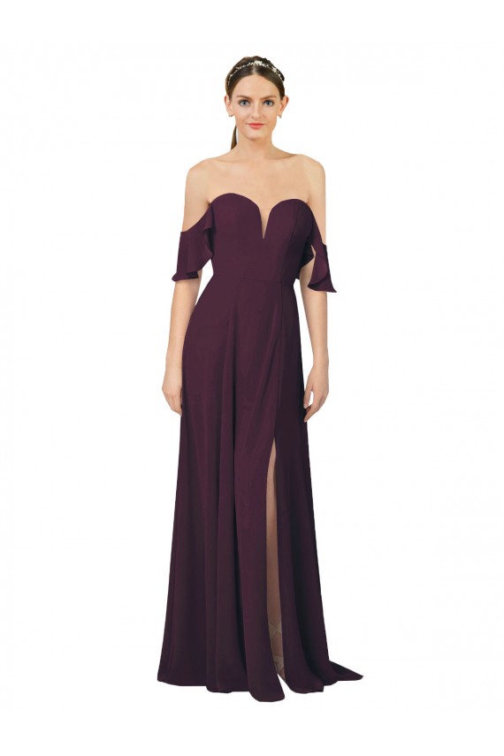 Cold Shoulder Sweetheart Soft Chiffon Grape Long Formal Dress / Bridesmaid Dress Leicester