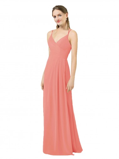 Sleeveless V-Neck Soft Chiffon Desert Rose Long Bridesmaid Dress Leicester