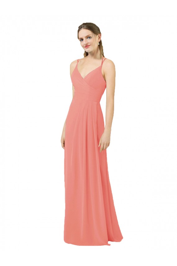 Sleeveless V-Neck Soft Chiffon Desert Rose Long Bridesmaid Dress Leicester