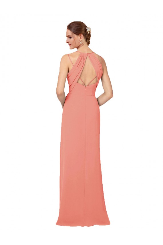 Sleeveless V-Neck Soft Chiffon Desert Rose Long Bridesmaid Dress Leicester