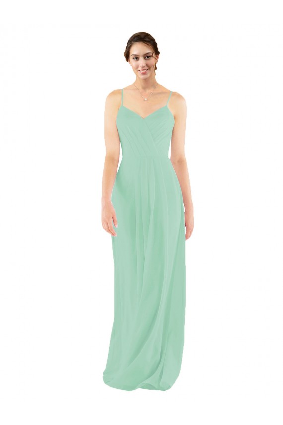 Sleeveless V-Neck Soft Chiffon Mint Green Long Bridesmaid Dress Leicester