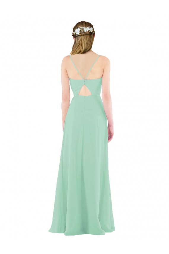 Sleeveless V-Neck Soft Chiffon Mint Green Long Bridesmaid Dress Leicester