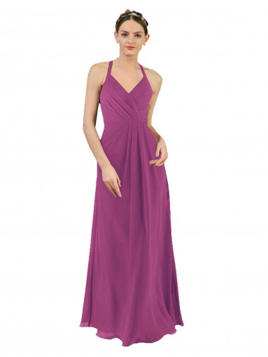 Sleeveless V-Neck Soft Chiffon Wild Berry Sheath Long Bridesmaid Dress Leicester