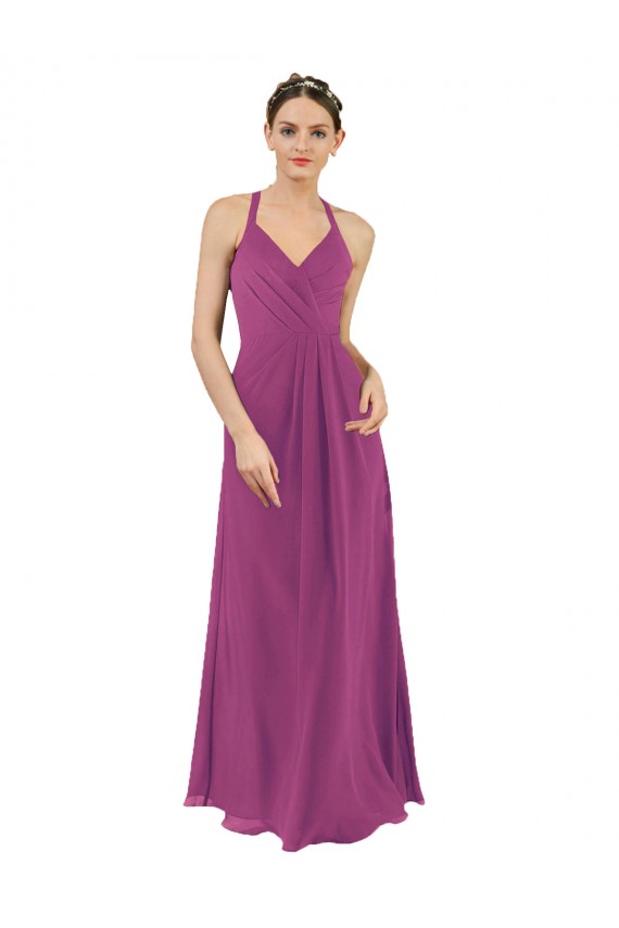 Sleeveless V-Neck Soft Chiffon Wild Berry Sheath Long Bridesmaid Dress Leicester