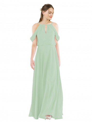 Sleeveless Off the Shoulder Soft Chiffon Sage Long Bridesmaid Dress Leicester