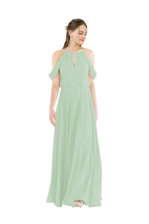 Sleeveless Off the Shoulder Soft Chiffon Sage Long Bridesmaid Dress Leicester
