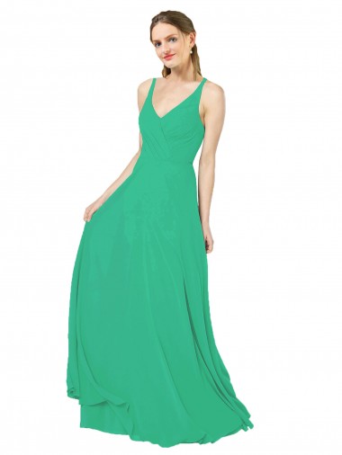 Sleeveless V-Neck Soft Chiffon Emerald Green Long Bridesmaid Dress Leicester