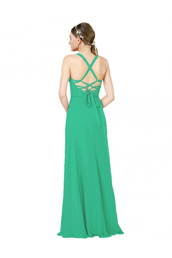 Sleeveless V-Neck Soft Chiffon Emerald Green Long Bridesmaid Dress Leicester