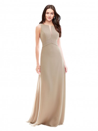Sleeveless High Neck Soft Chiffon Champagne Long Bridesmaid Dress Leicester