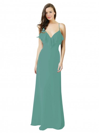 Sleeveless V-Neck Soft Chiffon Icelandic Silver Long Bridesmaid Gown Leicester