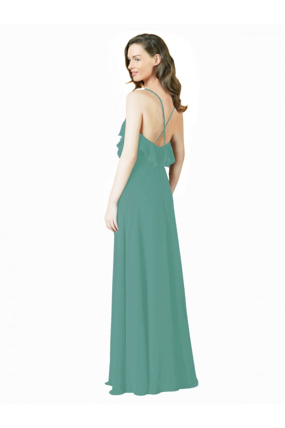 Sleeveless V-Neck Soft Chiffon Icelandic Silver Long Bridesmaid Gown Leicester