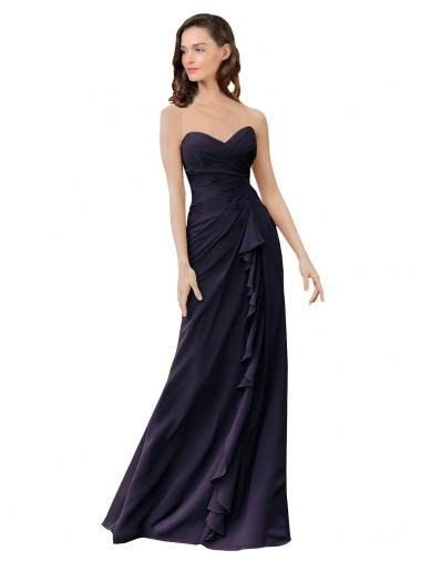 Sleeveless Sweetheart Soft Chiffon Dark Navy Long Bridesmaid Dress Leicester