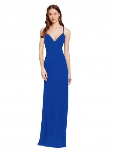 Sleeveless V-Neck Soft Chiffon Royal Blue Long Bridesmaid Dress / Formal Dress Leicester