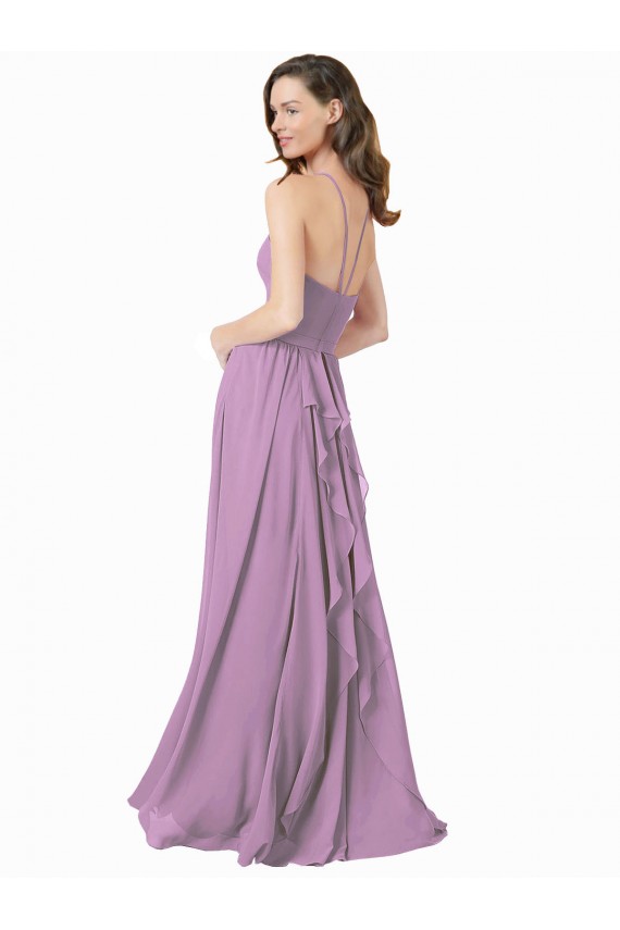 Sleeveless Halter Neck Soft Chiffon Dark Lavender Long Bridesmaid Dress Leicester