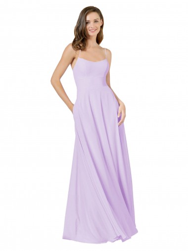 Sleeveless Square Neck Soft Chiffon Lilac Long Bridesmaid Gown Leicester