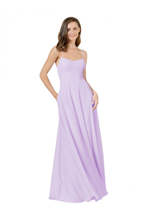 Sleeveless Square Neck Soft Chiffon Lilac Long Bridesmaid Gown Leicester