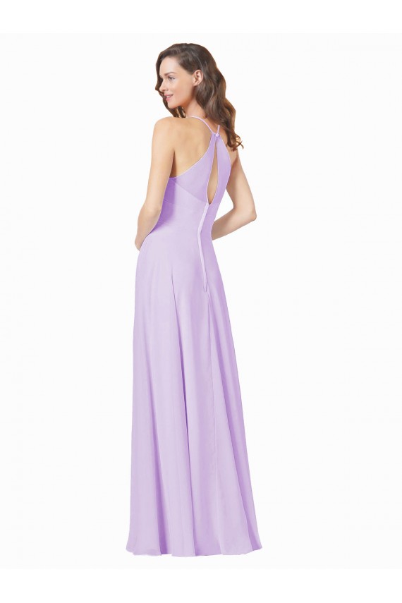 Sleeveless Square Neck Soft Chiffon Lilac Long Bridesmaid Gown Leicester