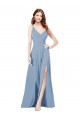 Sleeveless V-Neck Soft Chiffon Dusty Blue Long Formal Dress / Bridesmaid Dress Leicester