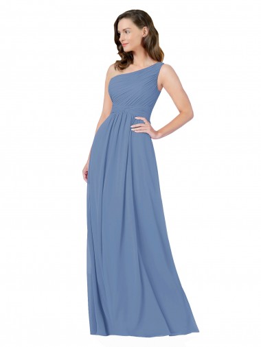 Sleeveless One Shoulder Soft Chiffon Windsor Blue Long Bridesmaid Dress Leicester