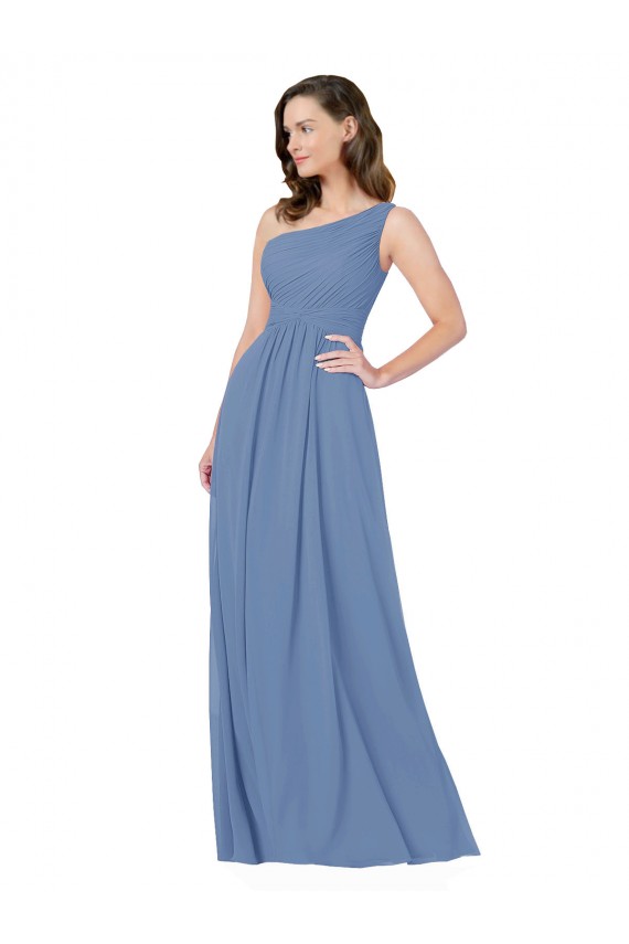 Sleeveless One Shoulder Soft Chiffon Windsor Blue Long Bridesmaid Dress Leicester