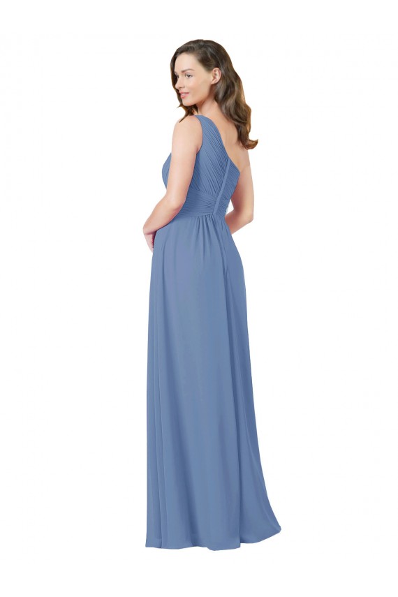 Sleeveless One Shoulder Soft Chiffon Windsor Blue Long Bridesmaid Dress Leicester