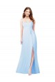 Sleeveless Square Neck Soft Chiffon Light Sky Blue Sheath Long Bridesmaid Dress Leicester