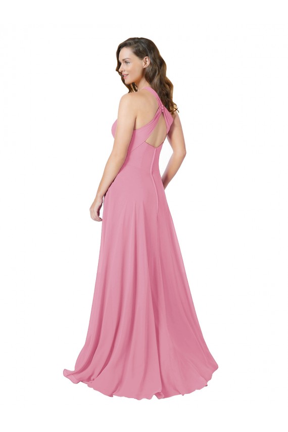 Sleeveless Halter Neck Soft Chiffon Skin Pink Long Prom Dress / Bridesmaid Dress Leicester