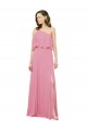 Sleeveless One Shoulder Soft Chiffon Skin Pink Long Bridal Party Dress Leicester