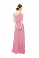 Sleeveless One Shoulder Soft Chiffon Skin Pink Long Bridal Party Dress Leicester