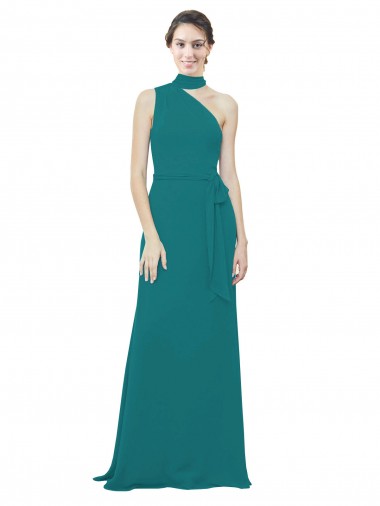 Sleeveless One Shoulder Soft Chiffon Hunter Long Bridesmaid Dress Leicester