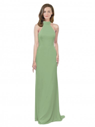 Sleeveless High Neck Soft Chiffon Seagrass Long Formal Dress / Bridesmaid Dress Leicester