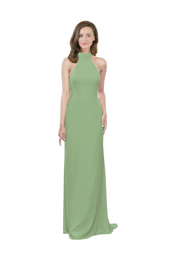 Sleeveless High Neck Soft Chiffon Seagrass Long Formal Dress / Bridesmaid Dress Leicester
