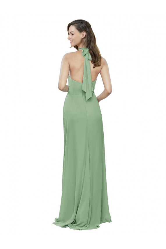 Sleeveless High Neck Soft Chiffon Seagrass Long Formal Dress / Bridesmaid Dress Leicester