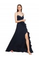 Sleeveless V-Neck Soft Chiffon Dark Navy Long Bridesmaid Dresses Leicester